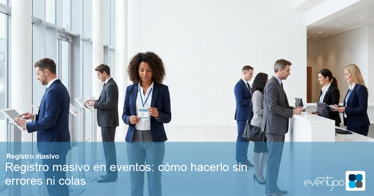 Una imagen ilustrando Registro masivo en eventos: cómo hacerlo sin errores ni colas