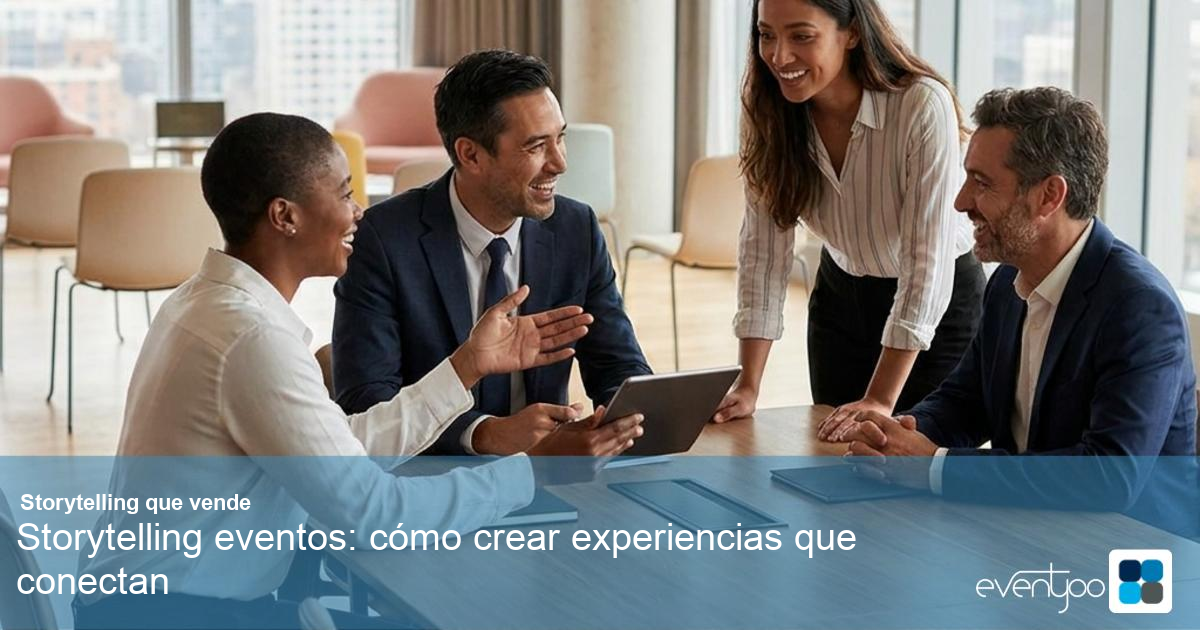 Una imagen ilustrando Storytelling eventos: cómo crear experiencias que conectan